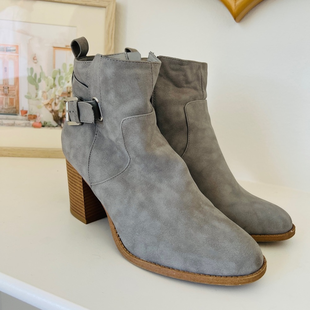 Faux Suede Grey Heeled Boots